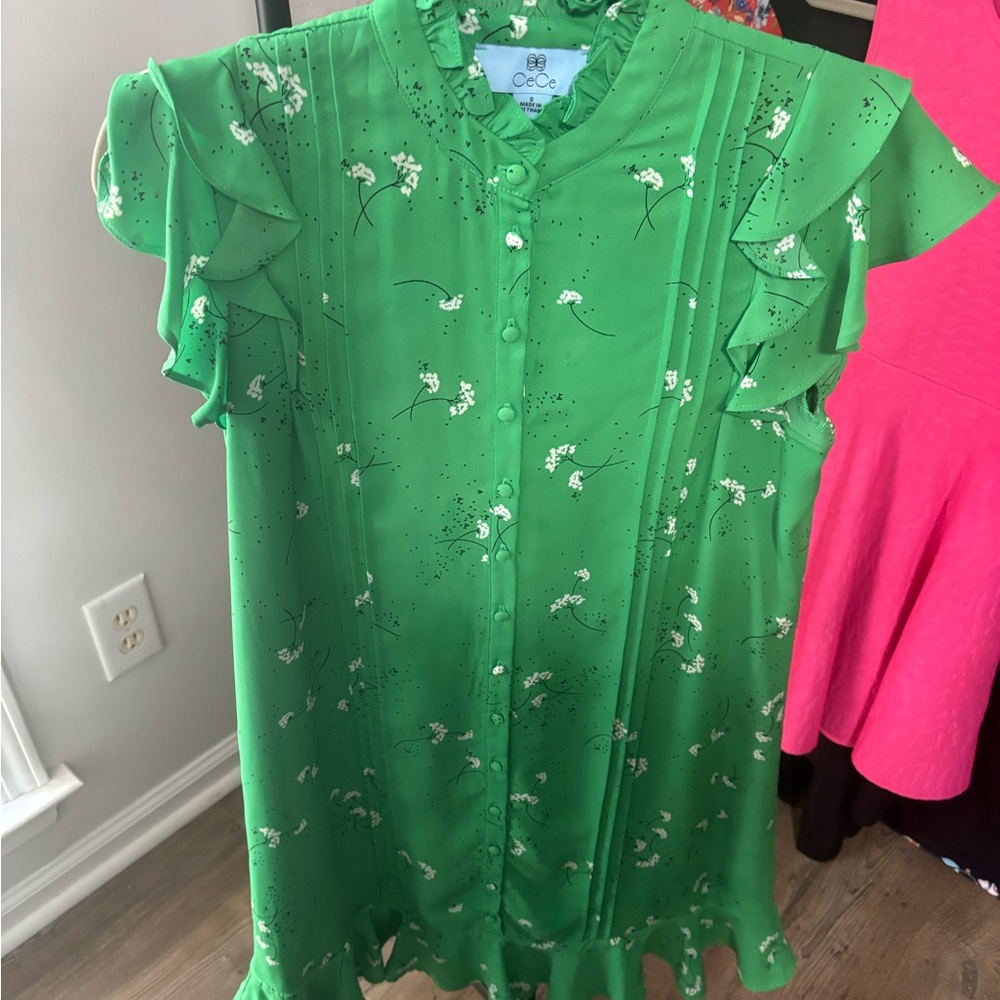 Green Floral Ruffle Dress